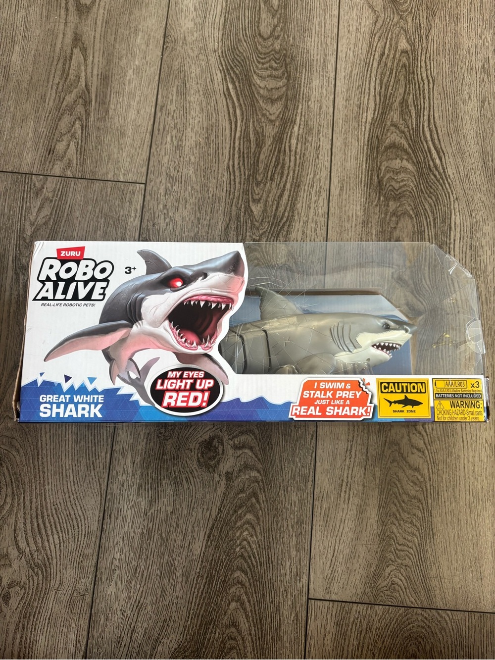Robo Alive Great White Shark Toy with Light-Up Red Eyes - White